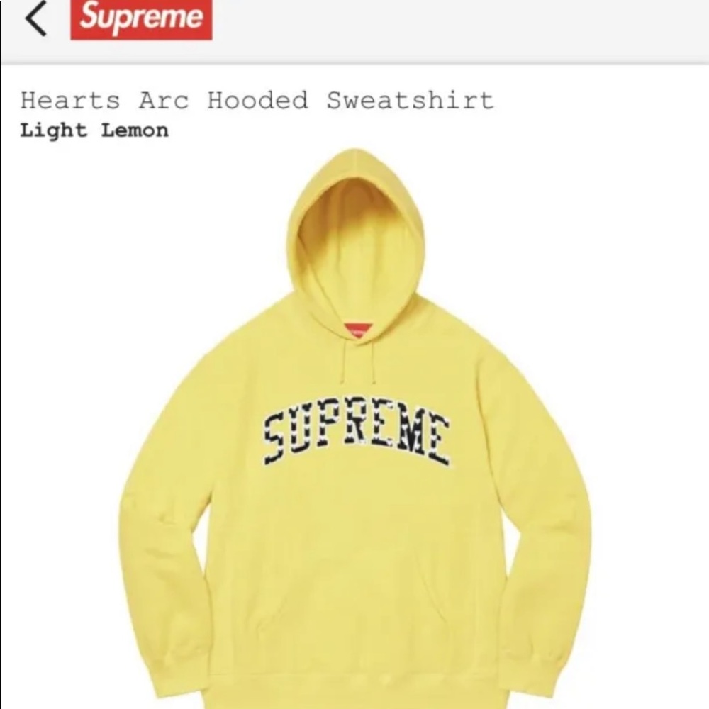 Supreme Hearts Arc hoodie light lemon M